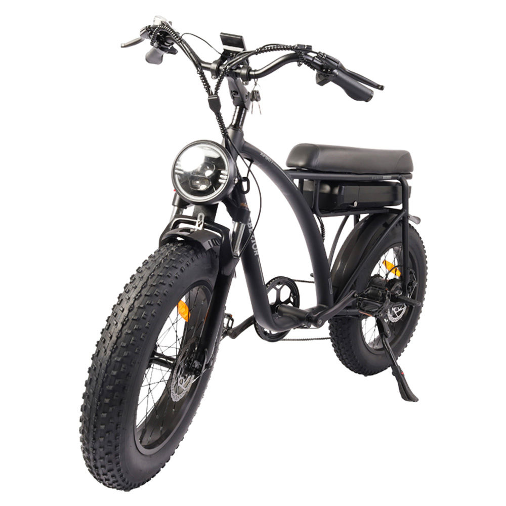 BEZIOR XF001 Retro Electric Bike 20*4.0 Inch Fat Tires 1000W Motor 12.5Ah 48V Battery 28MPH Max Speed 265lbs Max Load Shimano 7-Speed Dual Mechanical Disc Brakes Front & Rear Suspension Fork LCD Display - Black