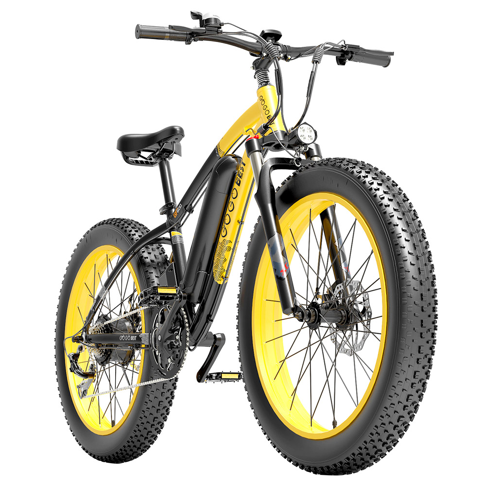 GOGOBEST GF600 Electric Bike 48V 13Ah Battery 1000W Motor 26x4.0 inch Fat Tire Max Speed 40Km/h 110KM Power-assisted mileage Range LCD Display IP54 Waterproof  Aluminum Alloy Frame Shimano 7-speed Shift - Black Yellow
