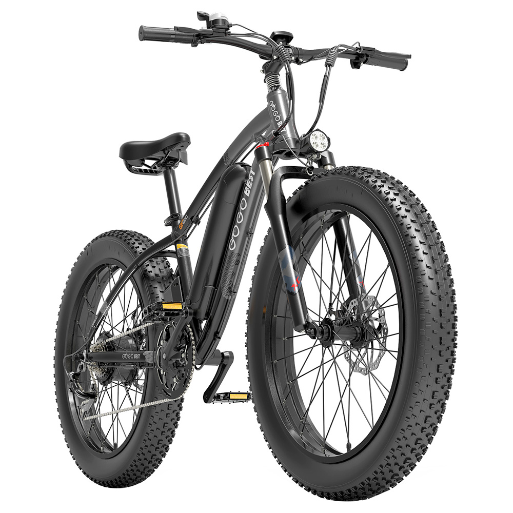 GOGOBEST GF600 Electric Bike 48V 13Ah Battery 1000W Motor 26x4.0 inch Fat Tire Max Speed 40Km/h 110KM Power-assisted mileage Range LCD Display IP54 Waterproof  Aluminum Alloy Frame Shimano 7-speed Shift - Black Grey