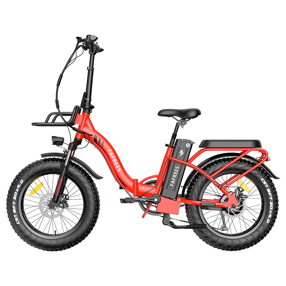 FAFREES F20 Max Electric Bike 20*4.0 Inch Fat Tire 500W Brushless Motor 25Km/h Speed Removable 48V 22.5Ah Lithium Battery Front & Rear Disc Brakes Shimano 7-Speed Gear 150KG Max Speed Folding E-bike with Footrest - Red