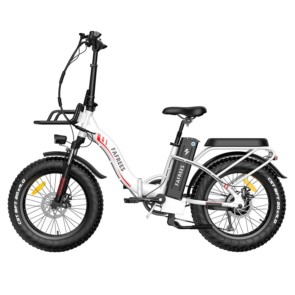 FAFREES F20 Max Electric Bike 20*4.0 Inch Fat Tire 500W Brushless Motor 25Km/h Speed Removable 48V 22.5Ah Lithium Battery Front & Rear Disc Brakes Shimano 7-Speed Gear 150KG Max Speed Folding E-bike with Footrest - White