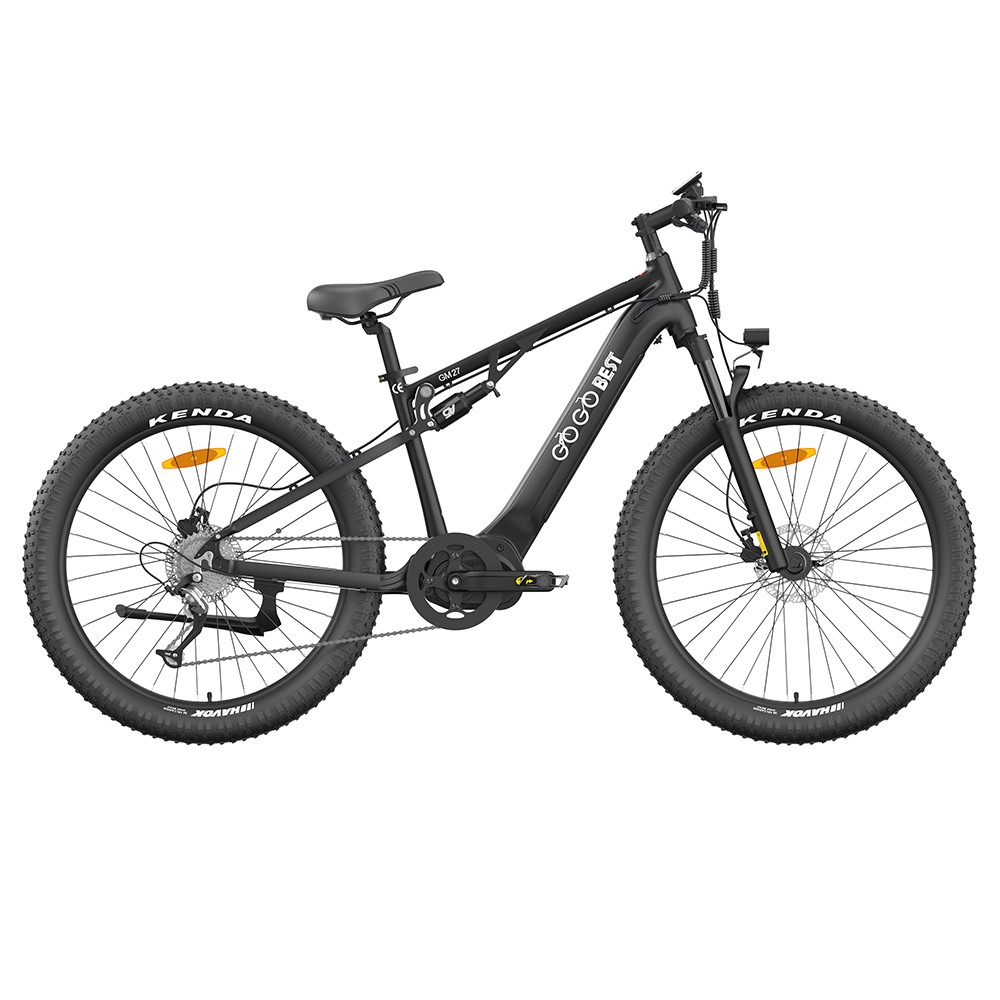 

GOGOBEST GM27 Electric Bike 27.5*3.0 Inch Fat Tires 48V 350W Mid Motor 25Km/h Max Speed 10Ah Battery 50KM Max Range Dual Hydraulic Disc Brake - Black