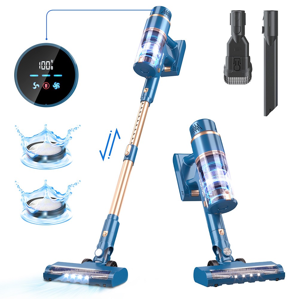 

PRETTYCARE P2 Cordless Vacuum Cleaner, 28KPa Suction, 1.2L Dust Box, LED Touch Display, 40min Runtime, 2200mAh Detachable Battery