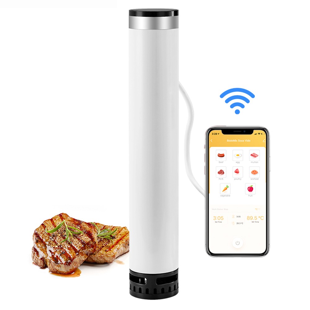 BioloMix SV-9001 Smart WiFi Sous Vide Cooker, Thermal Immersion Circulator, APP Control, IPX7 Waterproof, LED Touch Screen, Timer Control - White