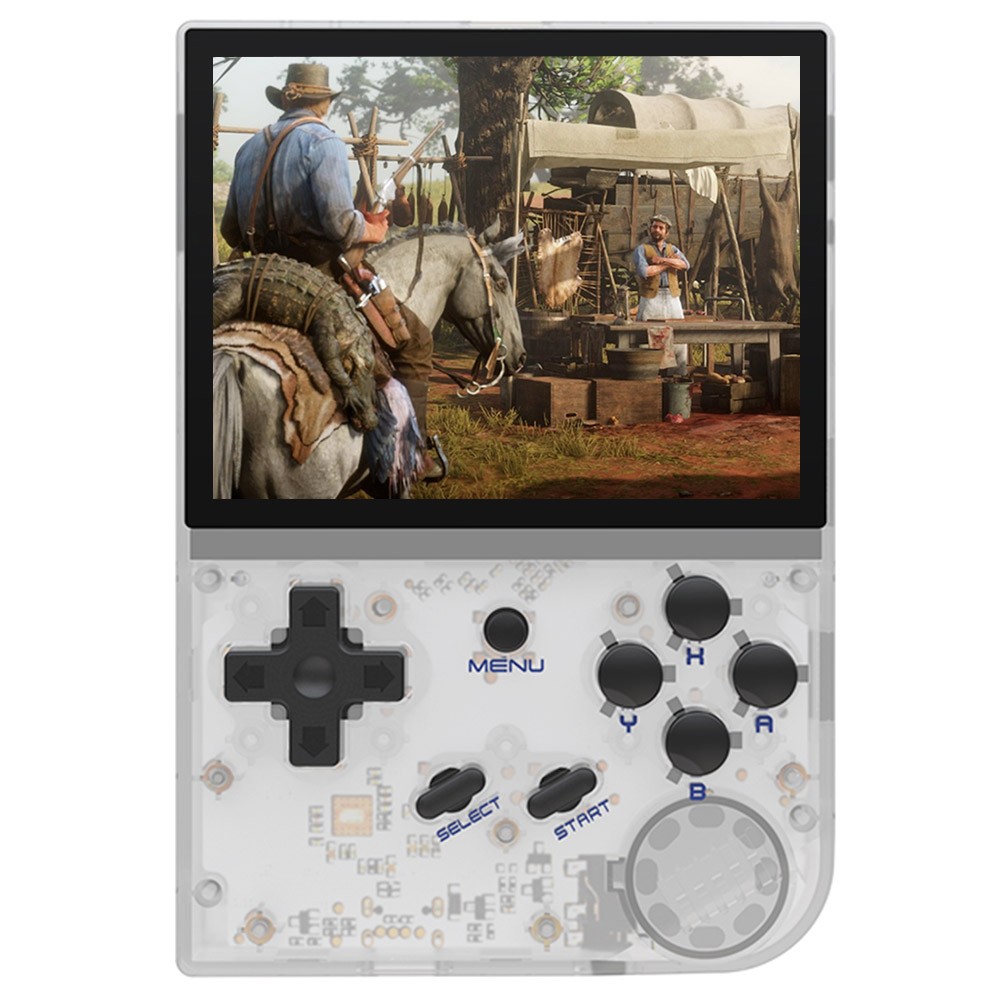 ANBERNIC RG35XX Handheld Game Console 3.5-inch IPS Full Screen, Linux, 64GB SD Card 5000 Games, Support PS1, CPS, FBA, NEOGEO, GBA, GBC, GB, SFC, FC, MAME, MD, GG, PCE, NGPC, SMS, WSC, White Transparent
