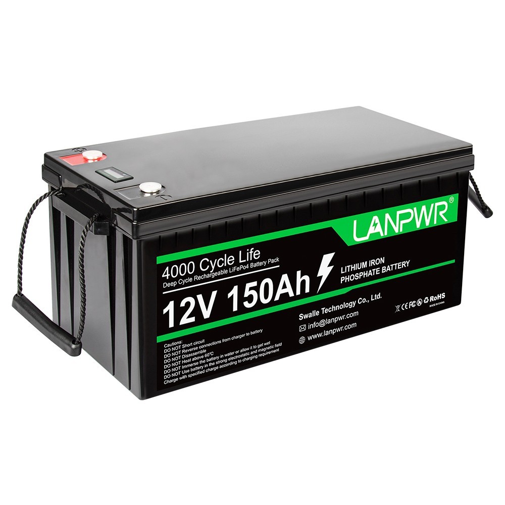 LANPWR LiFePO4 Battery Pack 12V 150Ah 1920Wh Lithium Battery, Built-in 100A BMS, IP65 Waterproof, for Replacing Most of Backup Power, Home Energy Storage and Off-Grid