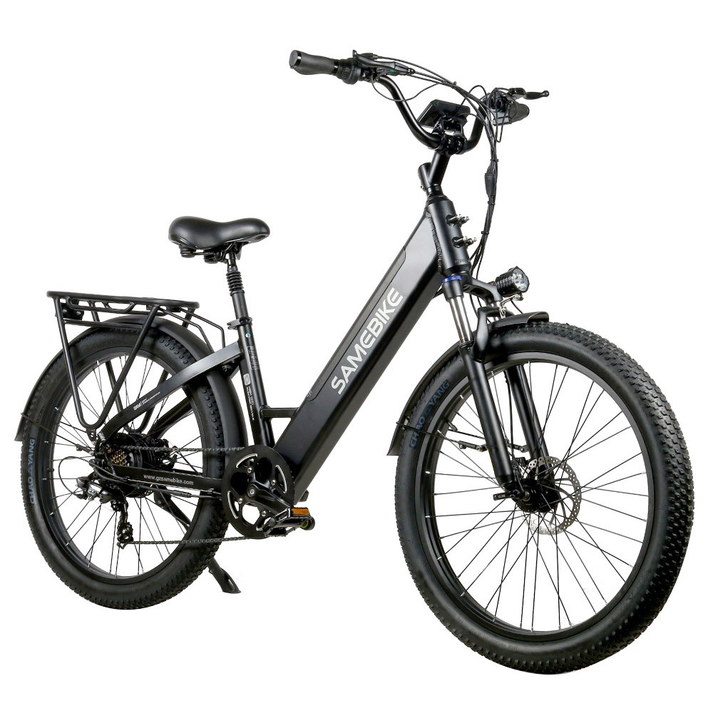Samebike RS-A01 Electric Bike 750W Motor 70N.m 25-35km/h Max Speed 48V 14Ah Battery 26*3'' Tires with Rear Rack - Black