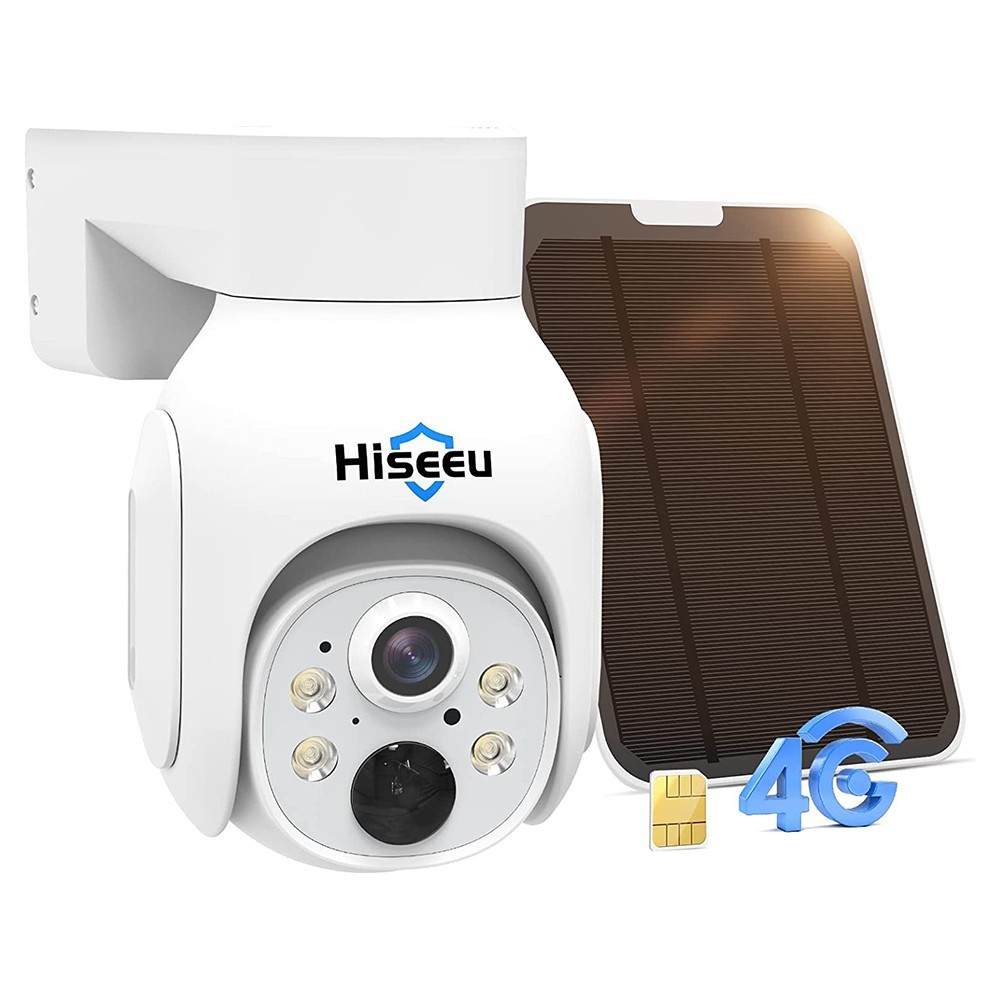 Hiseeu TDA73E WiFi Free 4G LTE Security Camera, 3MP Solar Powered Wireless Camera, 360 Degree Viewing, IP66 Waterproof, PIR Motion Sensor, Color Night Vision, 2-Way Talk, with SIM Card