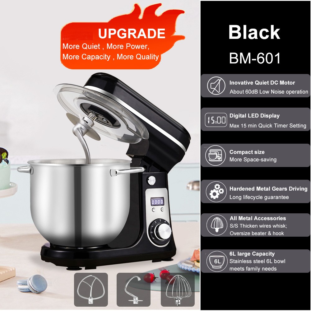 BioloMix BM601 1200W Kitchen Food Stand Mixer Black