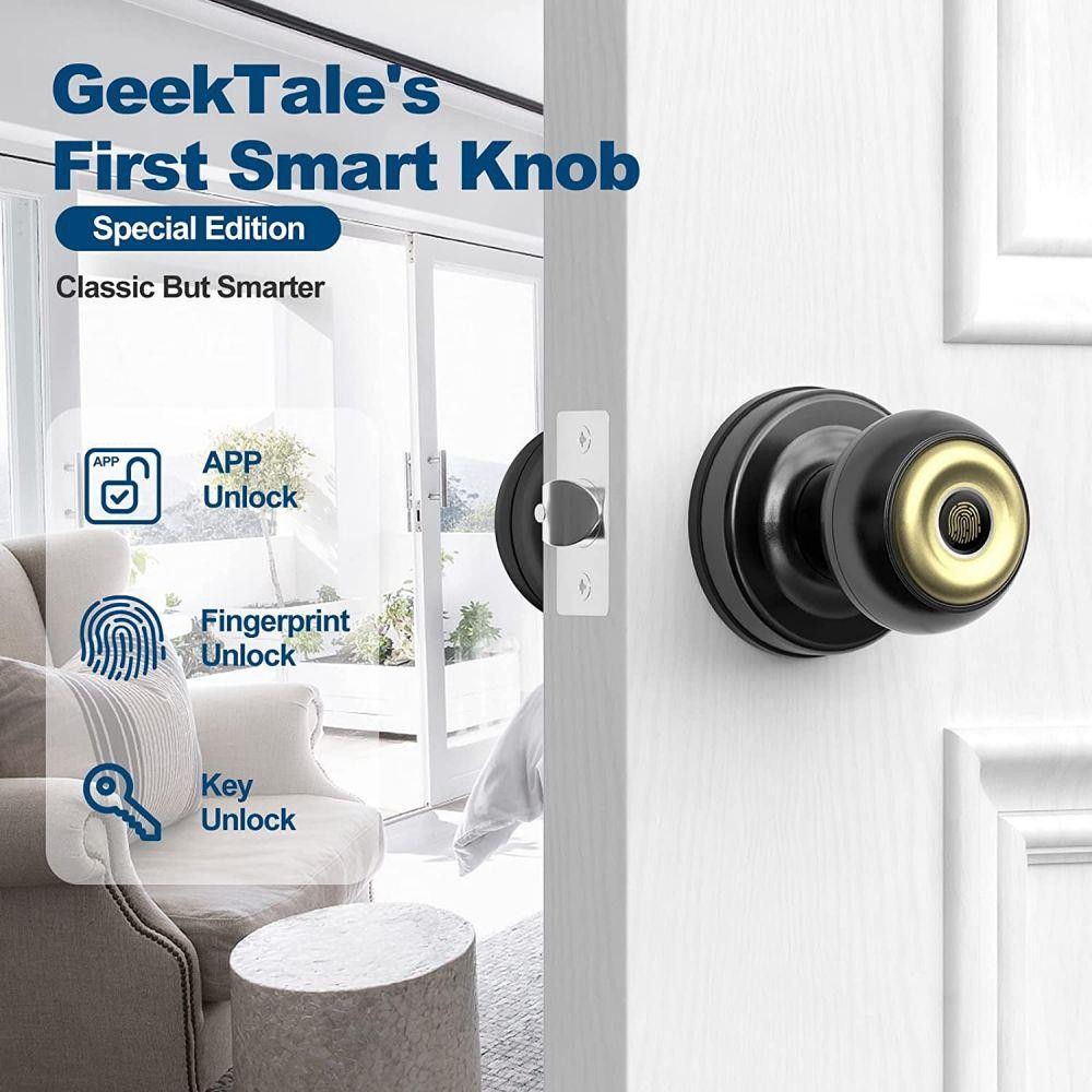 Geek Chef Geektale K01 03 Smart Fingerprint Door Knob Black Golden