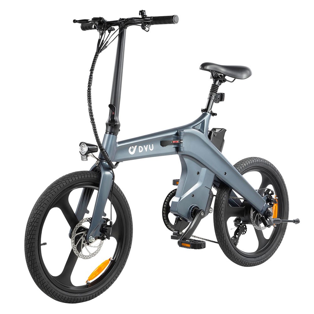 DYU T1 Electric Bike 20 Inch Tire Torque Sensor 36V 250W Motor 25Km/h Max Speed 10Ah Removable Battery Front and Rear Mechanical Disc Brakes Shimano 7-Speed Gear - Grey