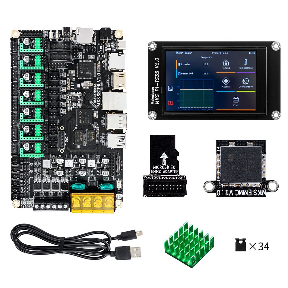 Makerbase MKS SKIPR V1.0 3D Printer Control Board Runs Klipper + MKS PI-TS35 Screen + MKS EMMC Module