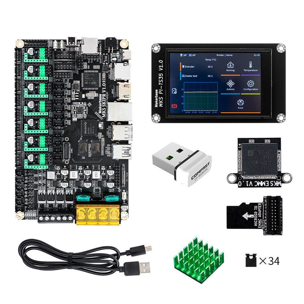 Makerbase MKS SKIPR V1.0 3D Printer Control Board Runs Klipper + MKS EMMC Module + USB Wireless Adapter+ MKS PI-TS35 Screen