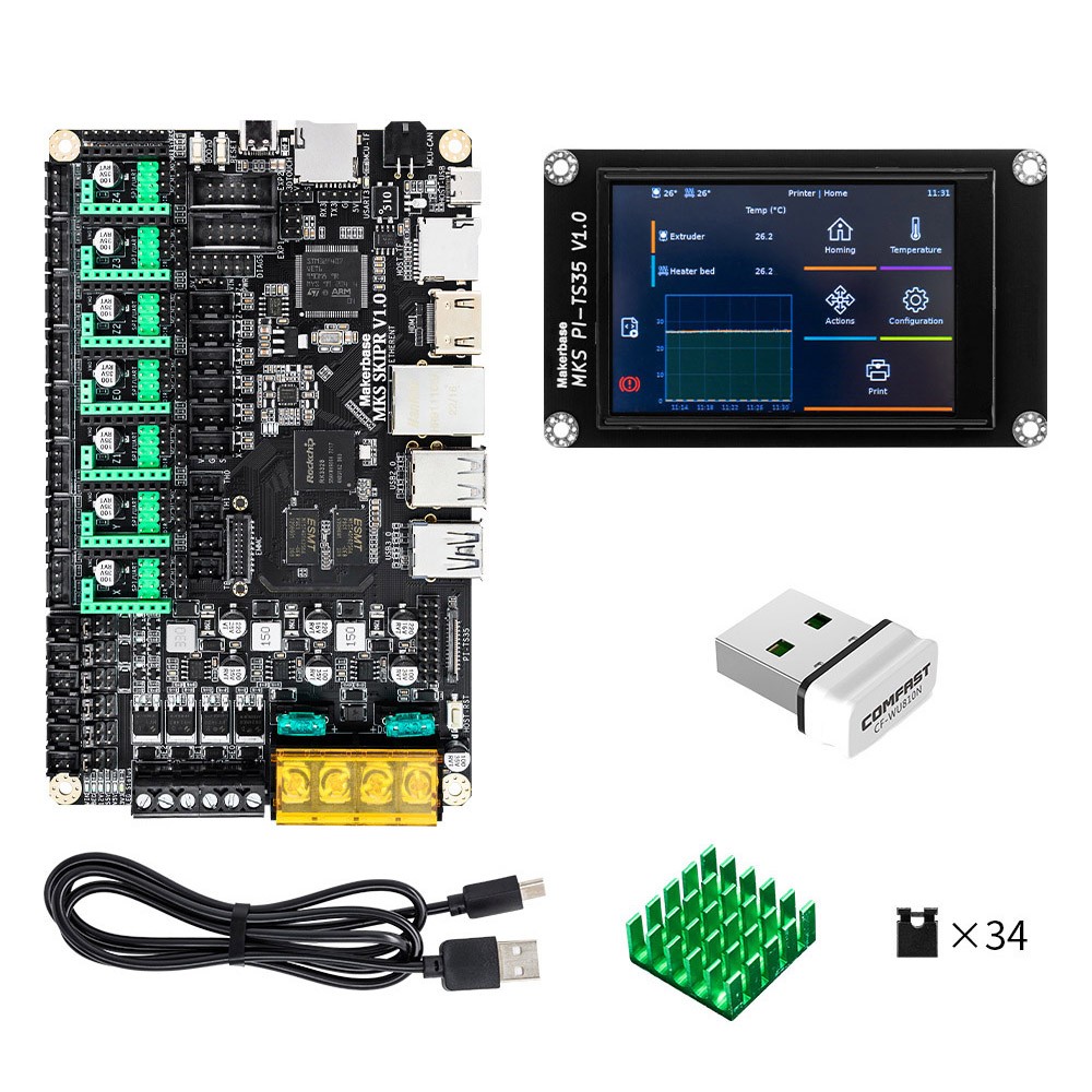 Makerbase MKS SKIPR V1.0 3D Printer Control Board Runs Klipper + USB Wireless Adapter + MKS PI-TS35 Screen