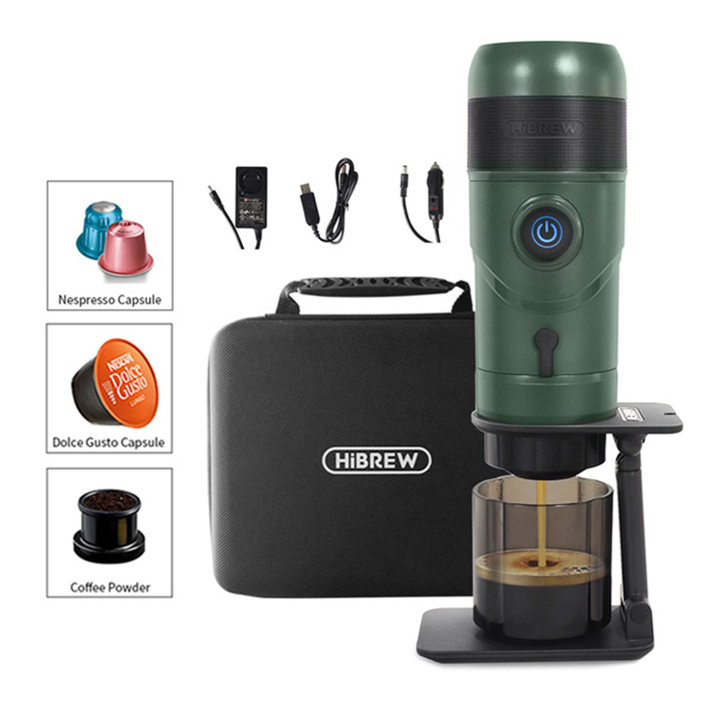 HiBREW H4 Portable Car Coffee Machine, 15 Bar Pressure, DC 12V Espresso Coffee Maker with Adapter Storage Bag Bracket - Green  - buy with discount