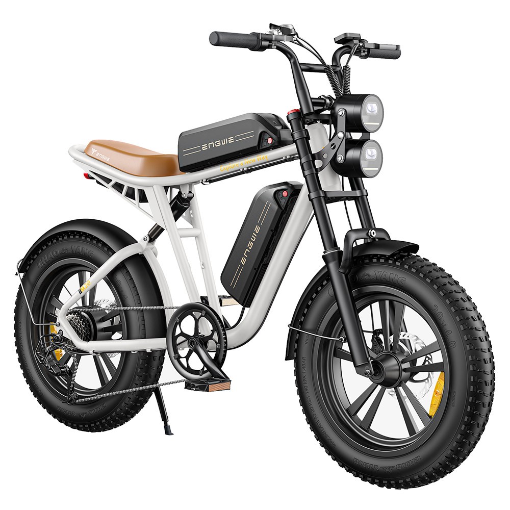 ENGWE M20 Dual Battery Mountain E-Bike 20*4.0 Inch Fat Tires 750W Brushless Motor 45km/h Max Speed  48V 2*13Ah Batteries Front & Rear Disc Brakes Shimano 7-Speed Gear - White