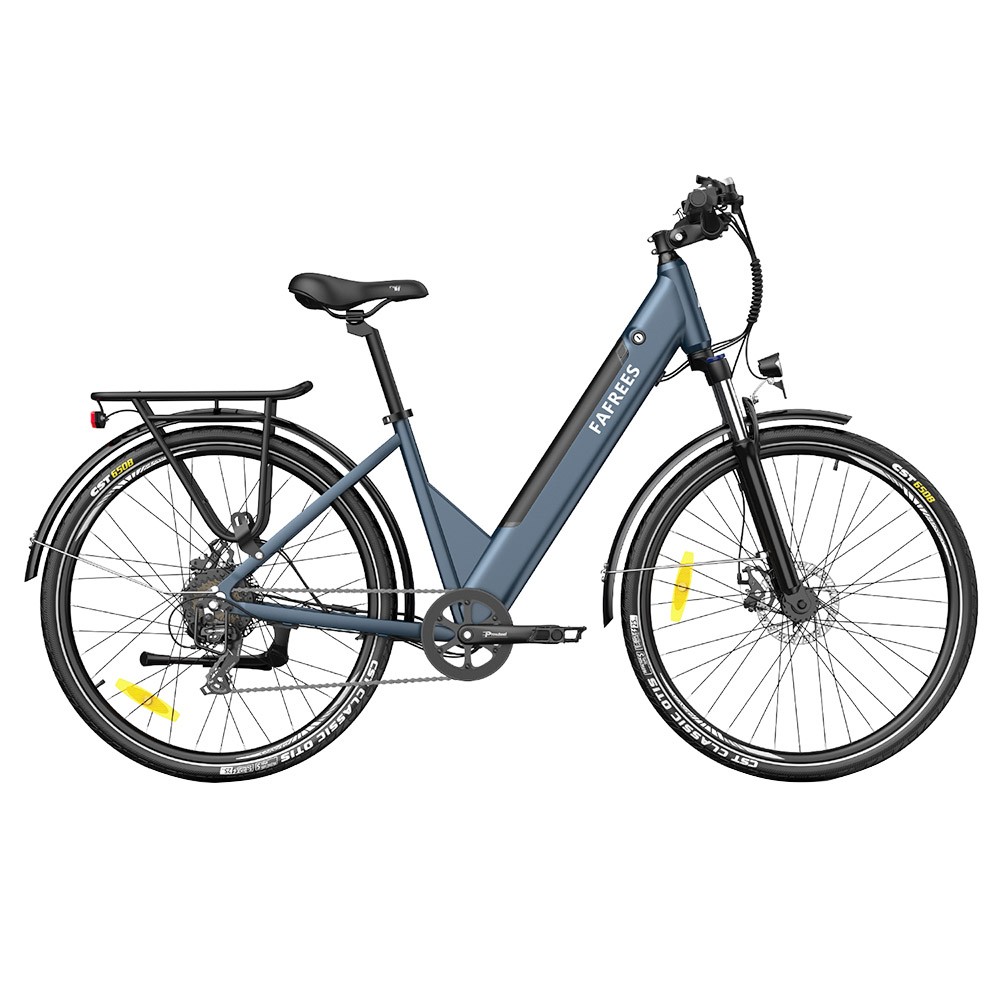 FAFREES F28 Pro 27.5'' Step-through City E-Bike 25Km/h 250W Motor 36V14.5Ah Embedded Removable Battery Shimano 7-Speed Gear - Blue