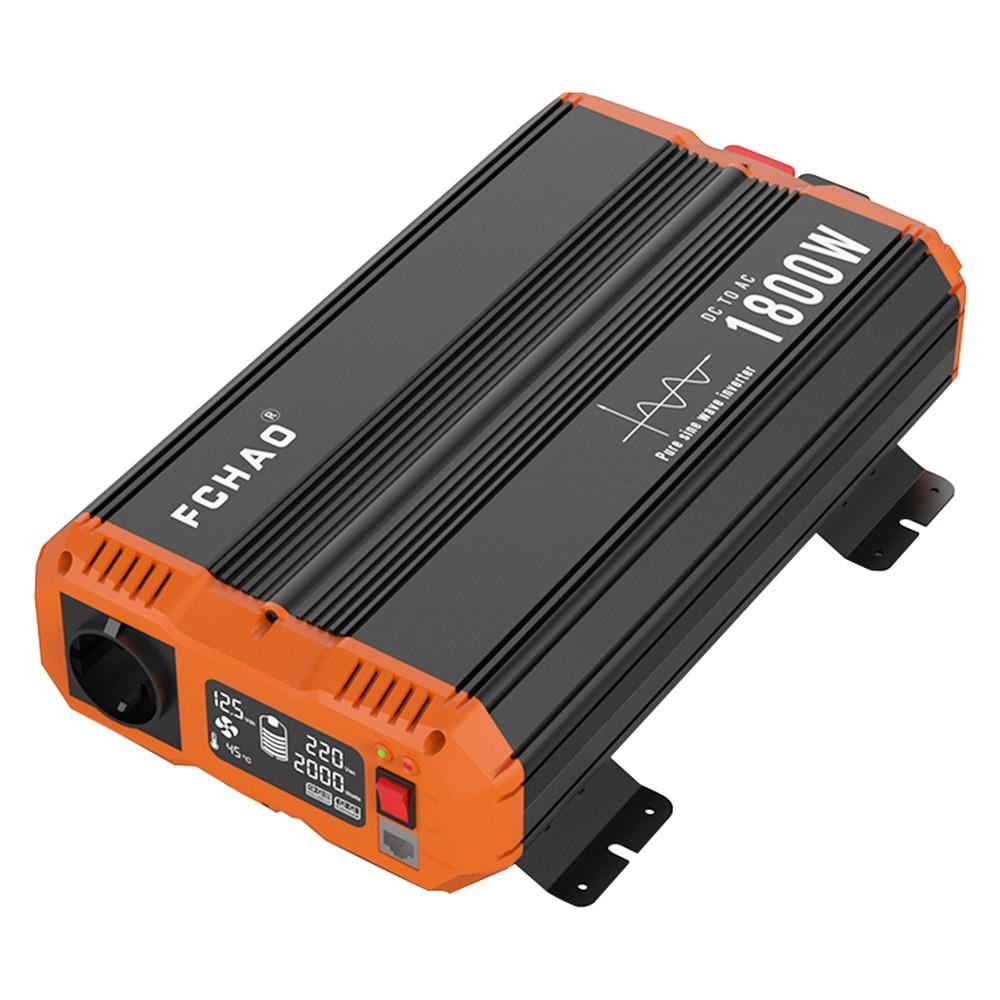 FCHAO 1800W Pure Sine Wave Inverter, DC 12V to AC 230V, 3600W Peak Power, LCD Display, Smart Protection Functions