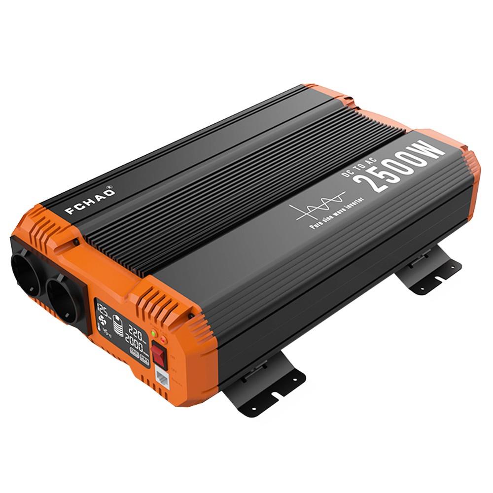 FCHAO 2500W Pure Sine Wave Inverter, DC 24V to AC 230V, 5000W Peak Power, LCD Display, Smart Protection Functions