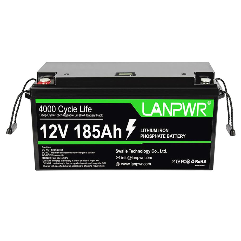 LANPWR 12V 185Ah LiFePO4 Lithium Battery Pack Backup Power, 2368Wh Energy, 4000 Deep Cycles, Built-in 100A BMS, Support in Series/Parallel, Perfect for Replacing Most of Backup Power, RV, Boats, Solar, Trolling motor, Off-Grid