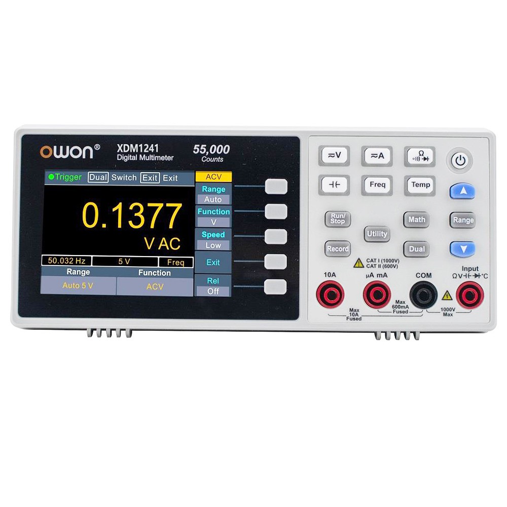 OWON XDM1241 Portable Bench Digital Multimeter, 55000 Counts, True RMS, High Accuracy, Battery Powered, with 3.5-inch TFT LCD Screen