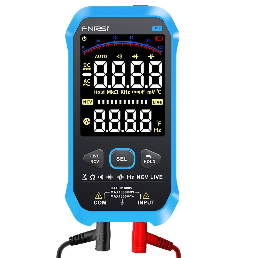 FNIRSI S1 Handheld Digital Multimeter, 9999 Counts, AC/DC Voltage Tester, Auto Range, NCV Measures, 1000mAh Rechargeable Battery, Flashlight Function