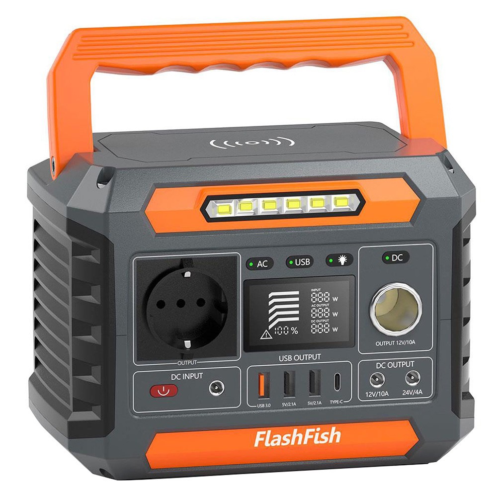 Flashfish P66 Portable Power Station, 288.6Wh/78000mAh Lithium-ion Cells Solar Generator, 260W AC Output, 520W Surge, 5W Wireless Charger, 8 Charging Outputs, LED Lights