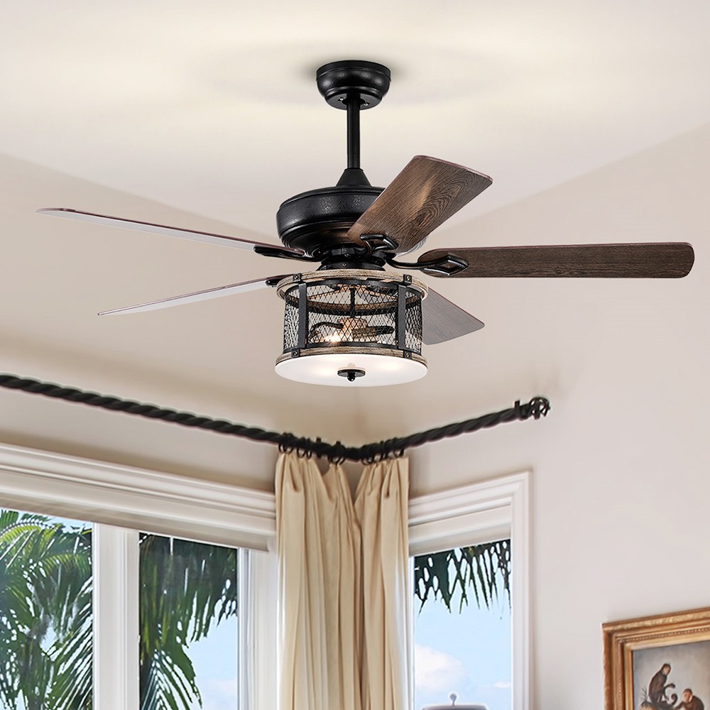 52 inch Industrial Style Ceiling Fan with Light Black