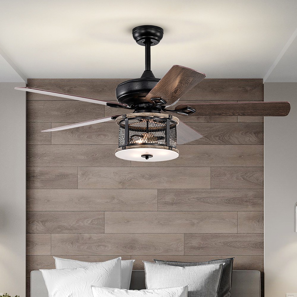 52 inch Industrial Style Ceiling Fan with Light Black
