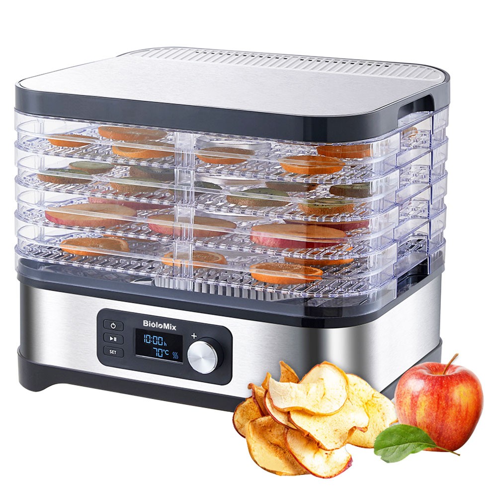 BioloMix BD1200 Food Dryer Dehydrator, 5 Trays, 10L Capacity, BPA FREE, Digital Timer, Temperature Control, for Fruit Vegetable Snacks