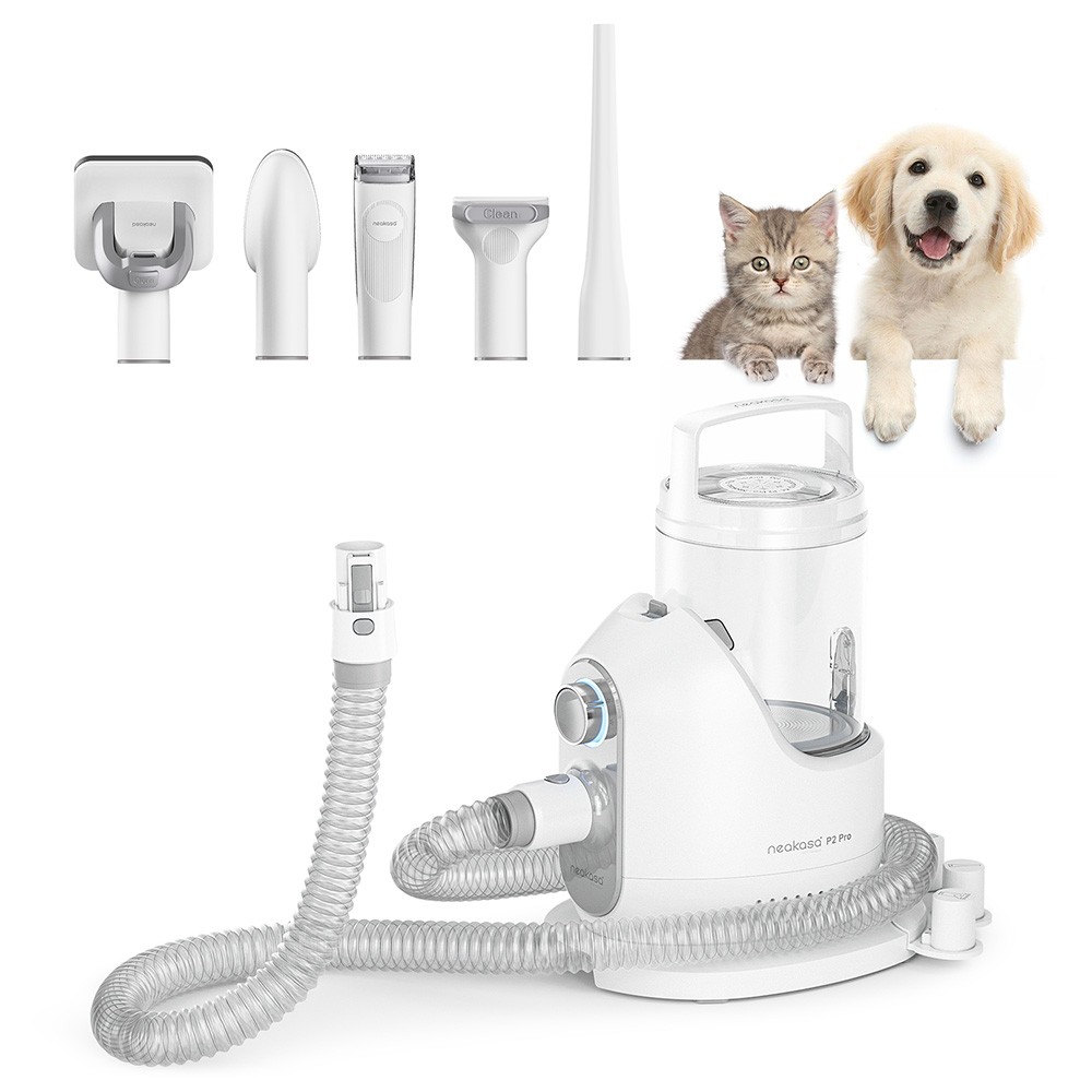 Neakasa P2 Pro Dog Clipper with Pet Hair Vacuum Cleaner, 10500Pa Suction Pet Grooming Set, Pet Hair Clipper with 5 Care Tools, 5 Combs - Grey and White
