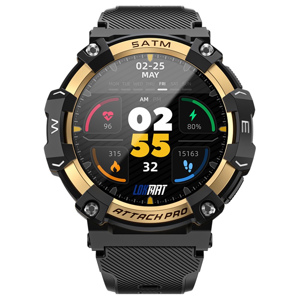

LOKMAT ATTACK 2 Pro Smartwatch 1.39'' TFT LCD Screen Bluetooth 5.2 IP68 Waterproof Heart Rate & Blood Pressure Monitor, Fitness Tracker - Gold