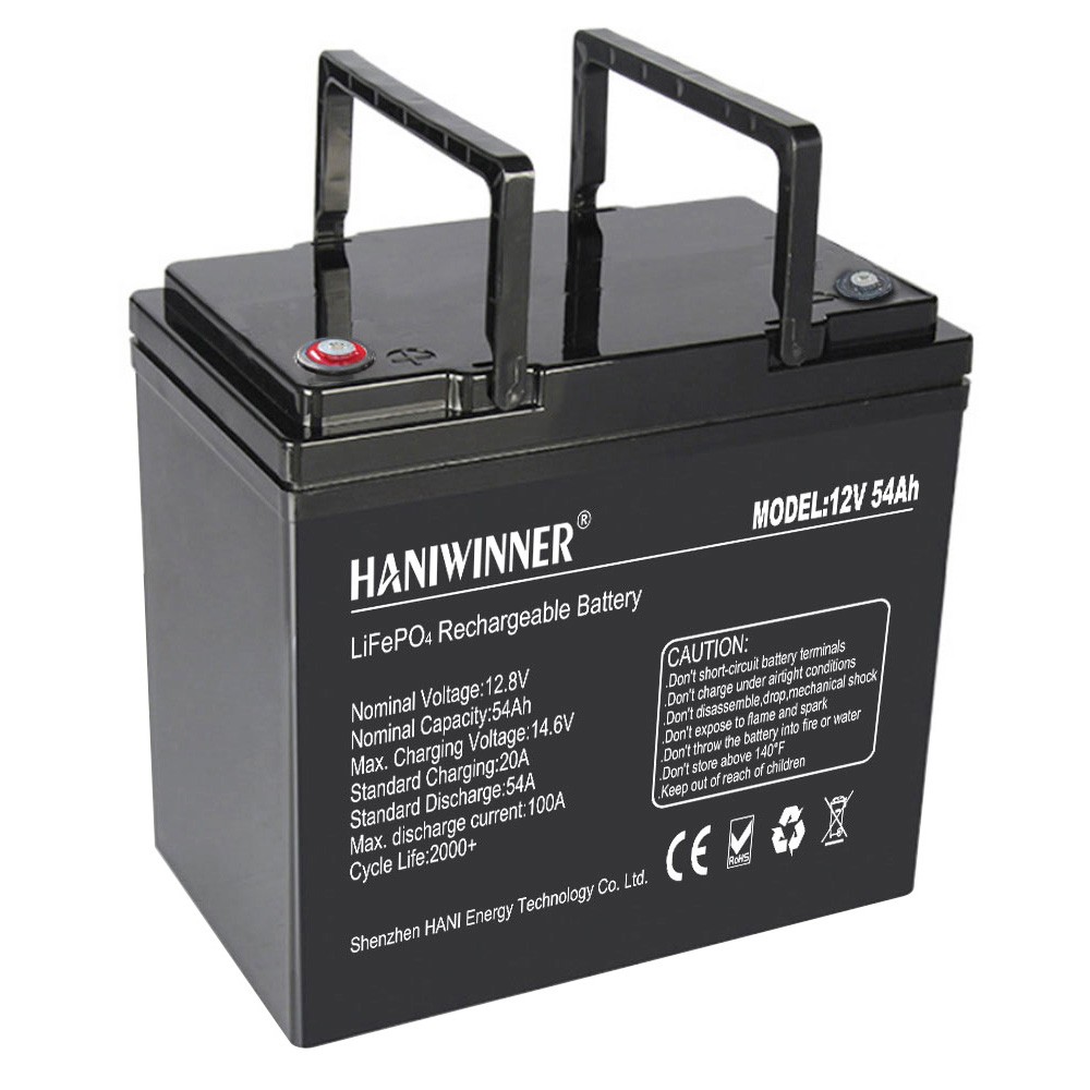HANIWINNER HD009-07 12.8V 54Ah LiFePO4 Lithium Battery Pack Backup Power, 691.2Wh Energy, 2000+ Cycles, Built-in BMS, Support in Series/Parallel, IP55 Waterproof, Perfect for Replacing Most of Backup Power, RV, Boats, Solar, Off-Grid