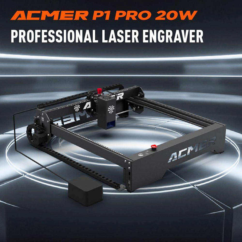 ACMER P1 Pro 20W Laser Engraver Cutter, Air Assist, Fixed Focus, 0.06*0.08mm Spot, 0.01mm Engraving Accuracy, 10000mm/min Engraving Speed, App Connect, 400*390mm