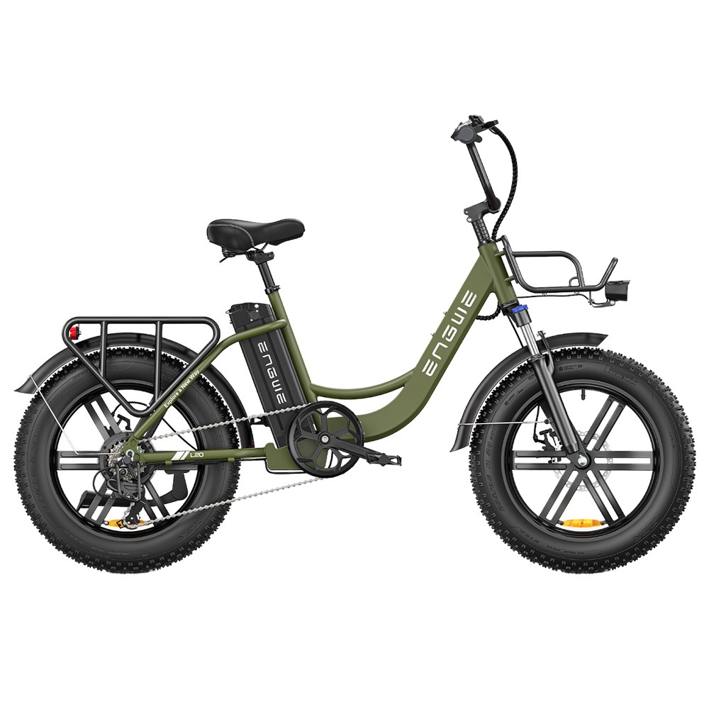ENGWE L20 Electric Bike 20*4.0 inch Fat Tire 750W Motor 25MPH Max Speed 48V 13Ah Battery 90Miles Range Max Load 120kg Shimano 7-Speed Transmission - Green