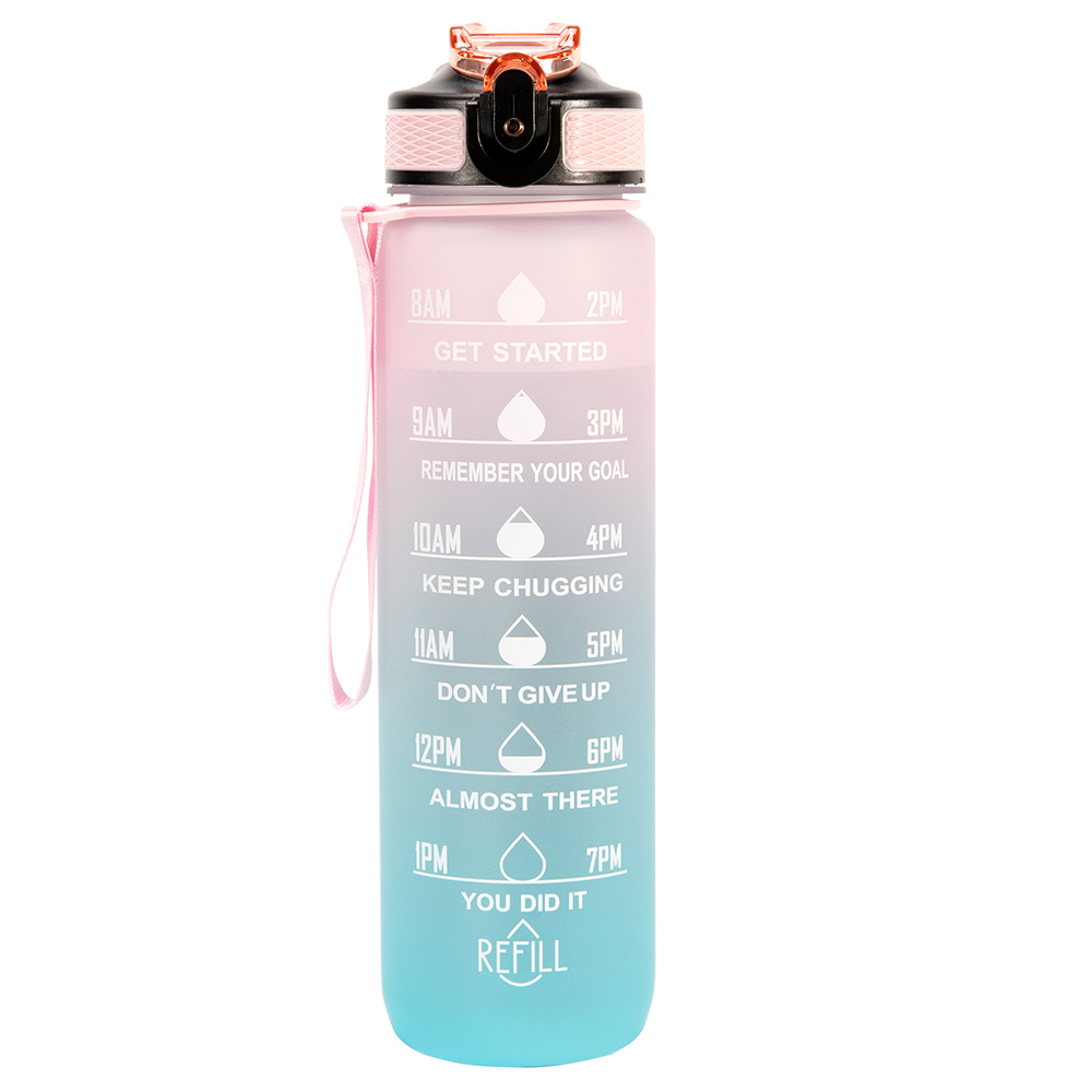 OOLACTIVE GF-1202 32oz Water Bottle with Straw Motivational Water Bottle with Time Marker - Pink Blue