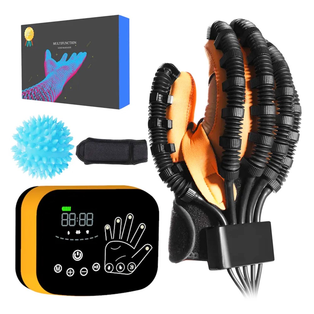 

Finger Rehabilitation Robot Glove, Five Fingers Independent Training, Stroke Hemiplegia Patient Pain Relieve Hand Function Training Glove, EU Plug, Size XL - Right Hand, Black