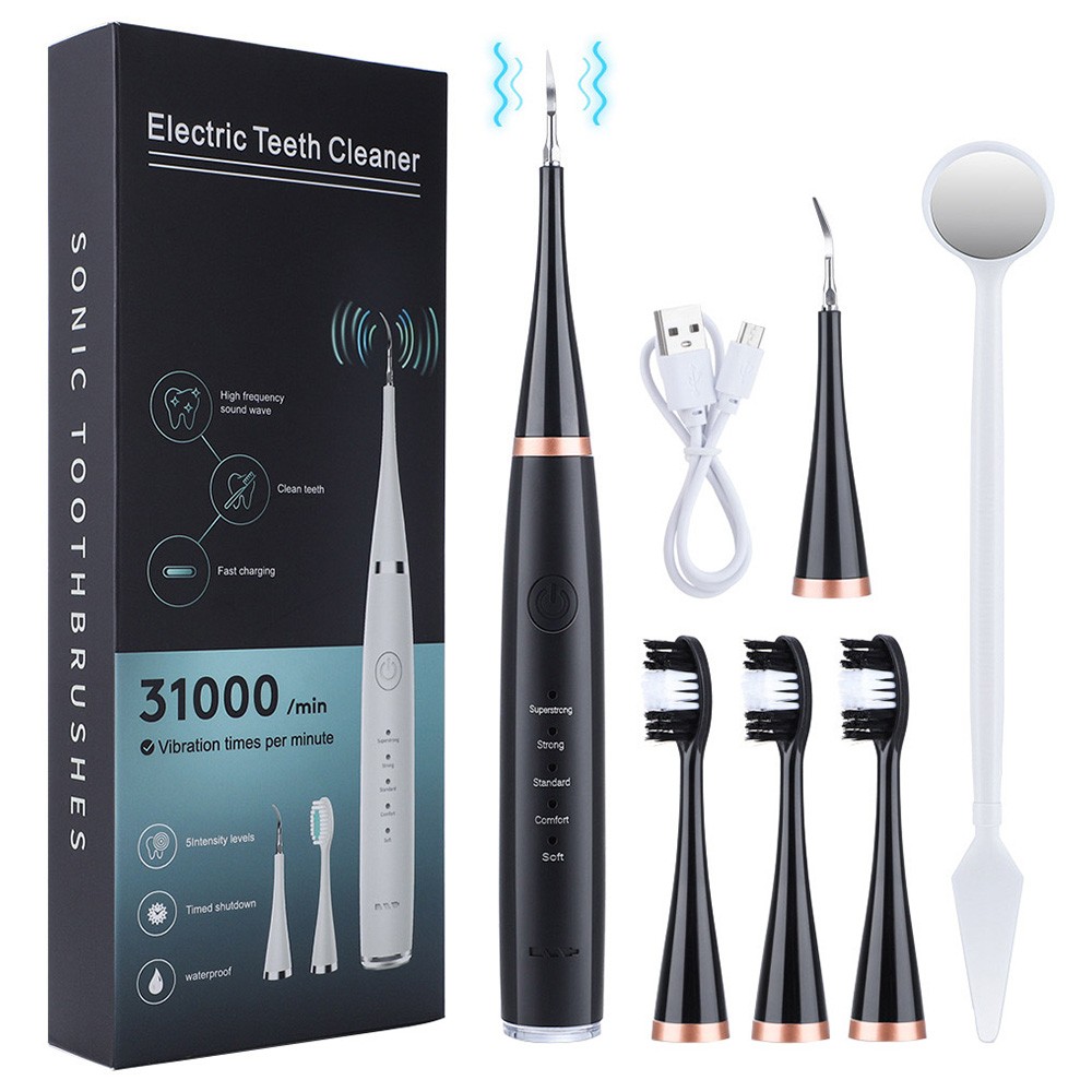 

Electric Toothbrush Teeth Cleaner Kit, 5 Gears High Frequency Vibration, 400mAh Battery, USB Charging, IPX6 Waterproof - Black