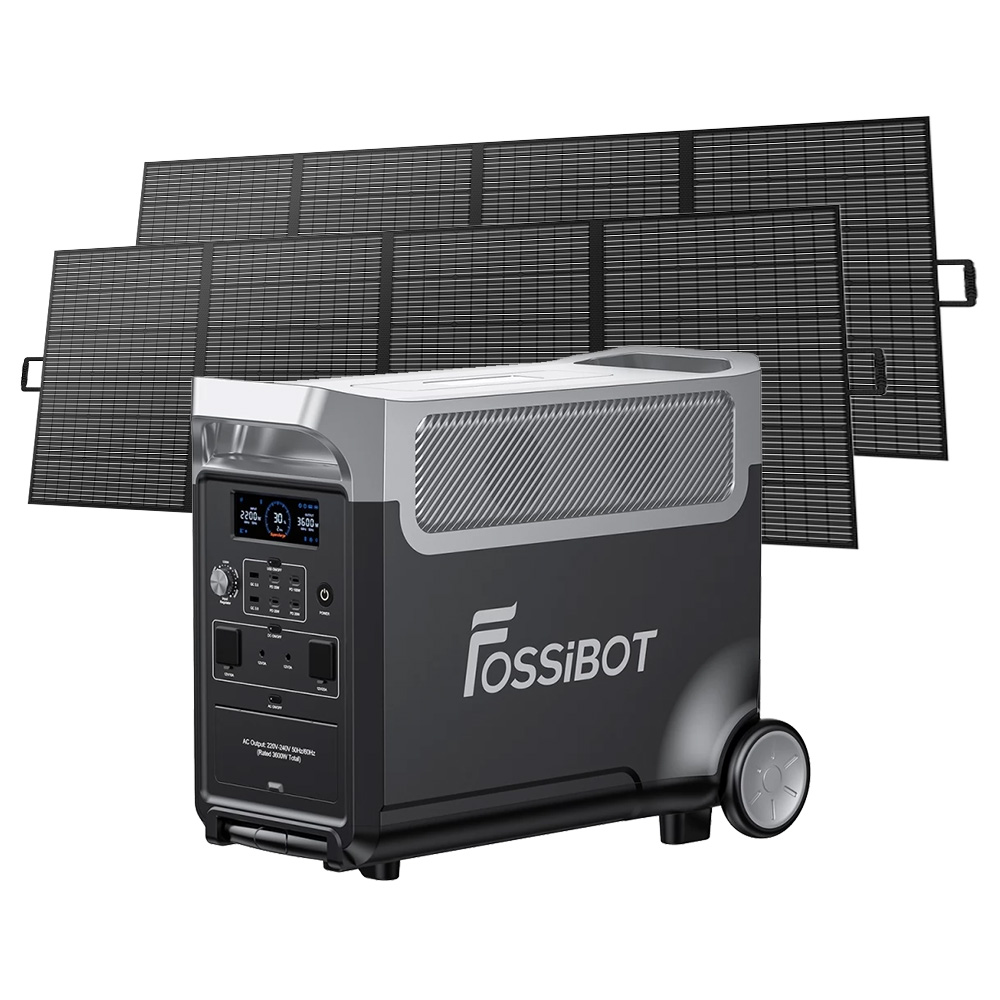 FOSSiBOT F3600 Portable Power Station + 2 x FOSSiBOT SP420 420W Solar Panel, 3840Wh LiFePO4 Solar Generator, 3600W AC Output, 2000W Max Solar Charge, Fully Recharge in 1.5 Hours, 13 Output Ports, LCD Screen, Removable Flashlight Torch, 3W LED Light