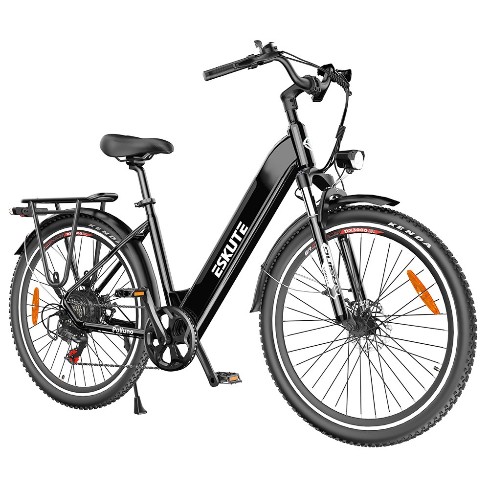 ESKUTE Polluno Plus Electric Commuter Bike 27.5*2.1'' Tire 500W Motor 22mph Max Speed 48V 15Ah Battery 60 Miles Range - Black