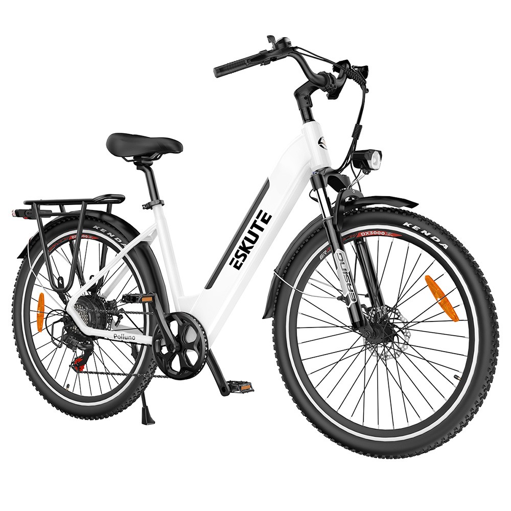 ESKUTE Polluno Plus Electric Commuter Bike 27.5*2.1'' Tire 500W Motor 22mph Max Speed 48V 15Ah Battery 60 Miles Range - White