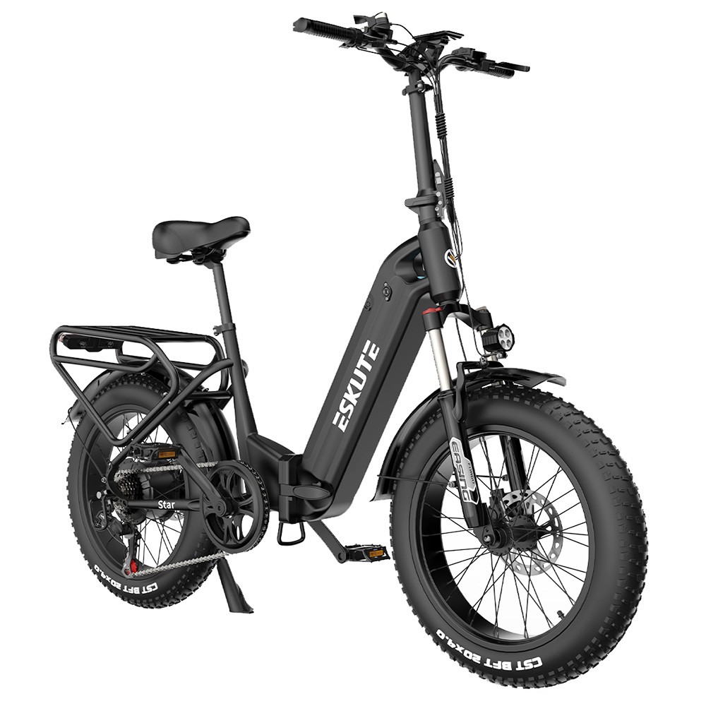 ESKUTE Star Folding Electric Bike 20*4.0'' Tire 500W Motor 22mph Max Speed 48V 20Ah Battery 80 Miles Range - Black