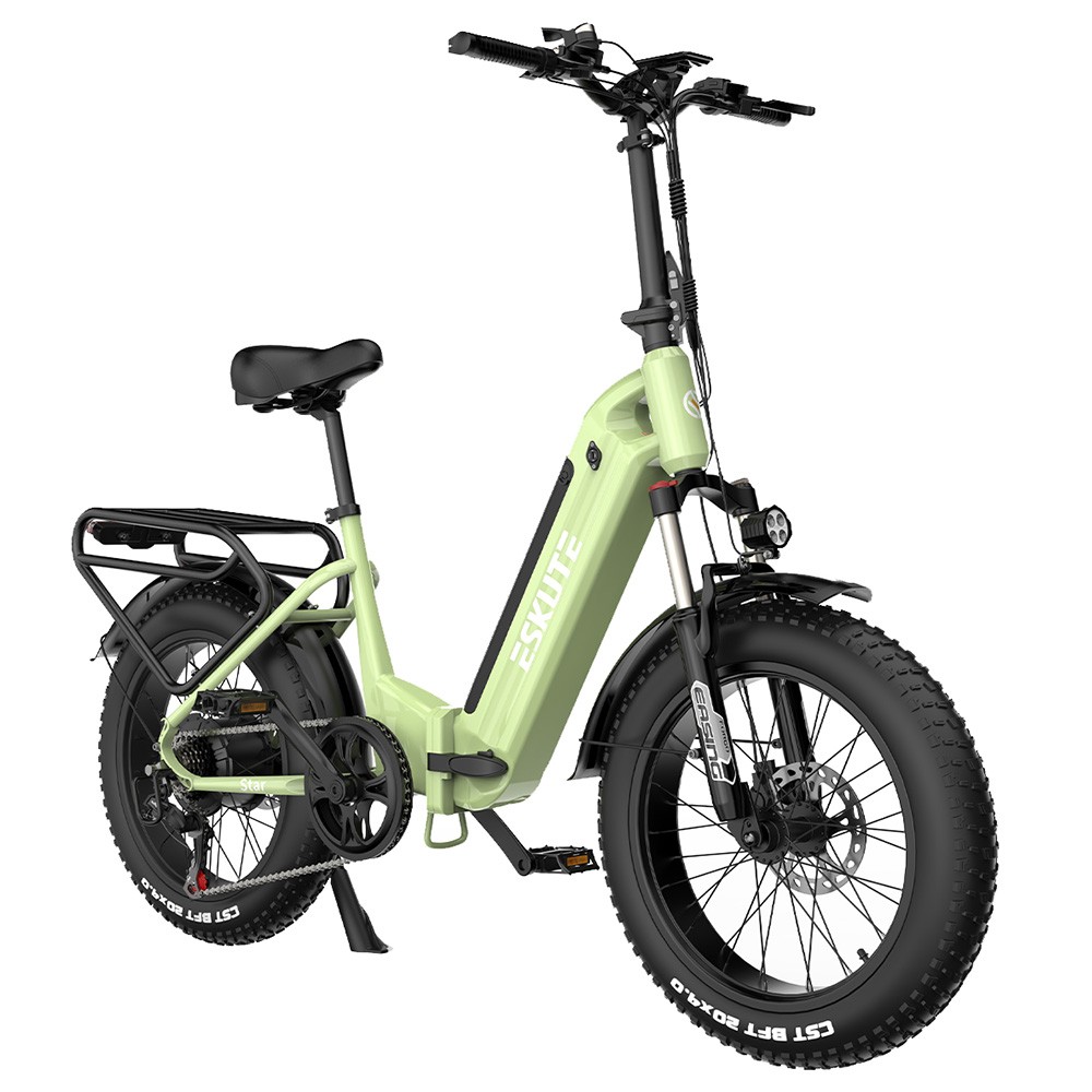 ESKUTE Star Folding Electric Bike 20*4.0'' Tire 500W Motor 22mph Max Speed 48V 20Ah Battery 80 Miles Range - Green