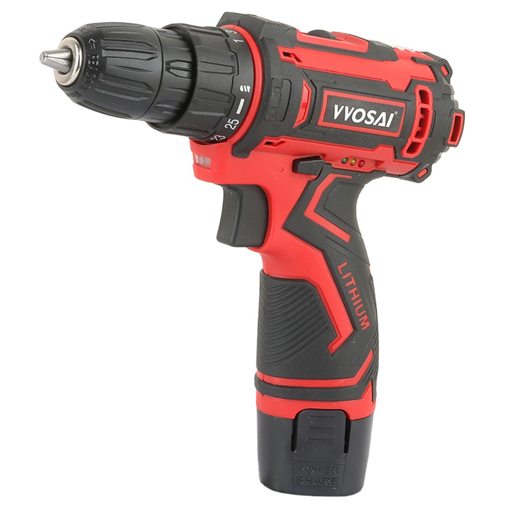 

VVOSAI WS-3012-B2P 12V Cordless Drill Electric Screwdriver, 3/8 inch Chuck Size, 2 Speed, 1.5Ah Battery Capacity, LED Light, with 28pcs Drill Bits Kit