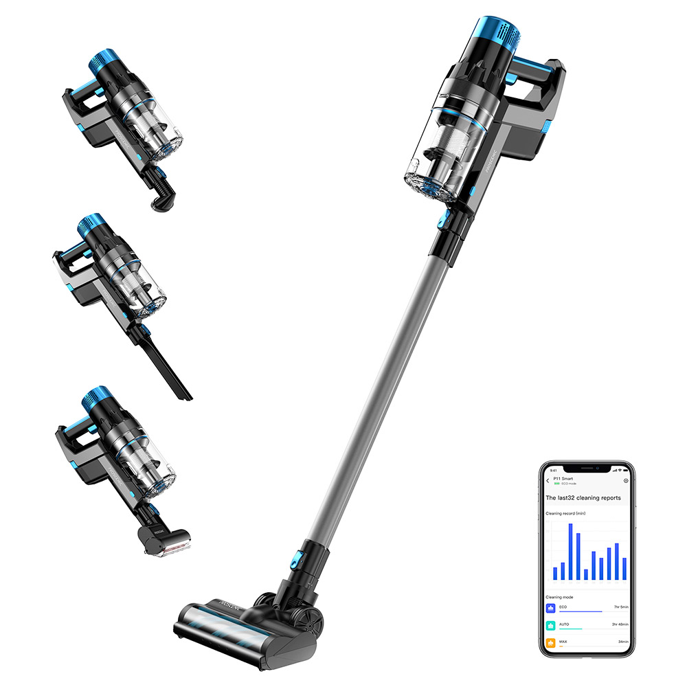 

Proscenic P11 Smart Cordless Vacuum Cleaner, 30000Pa Suction, 650ml Dustbin, 4-Stage Filtration System, Up to 60Mins Runtime, LED Touch Screen, Smart App Display