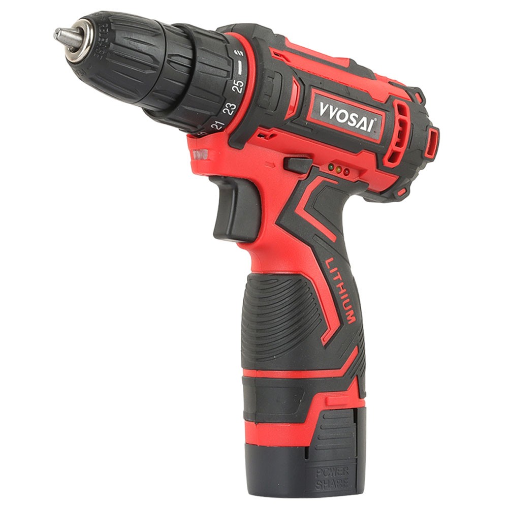 

VVOSAI WS-3016-B2P 16V Cordless Drill Electric Screwdriver, 3/8 inch Chuck Size, 2 Speed, 1.5Ah Battery Capacity, LED Light, with 28pcs Drill Bits Kit