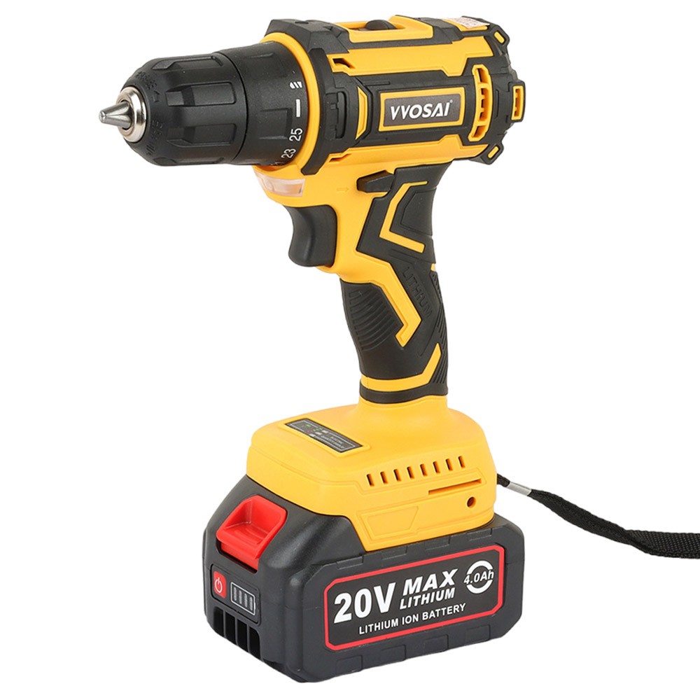 

VVOSAI WS-7020-A2P 20V Cordless Drill Electric Screwdriver, 3/8 inch Chuck Size, 2 Speed, 50N.m Torque, 3.0Ah Battery Capacity, LED Light, with 28pcs Drill Bits Kit