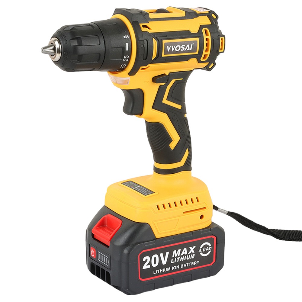 

VVOSAI WS-7020-C1 20V Cordless Drill Electric Screwdriver, 3/8 inch Chuck Size, 2 Speed, 50N.m Torque, 2.0Ah Battery Capacity, LED Light