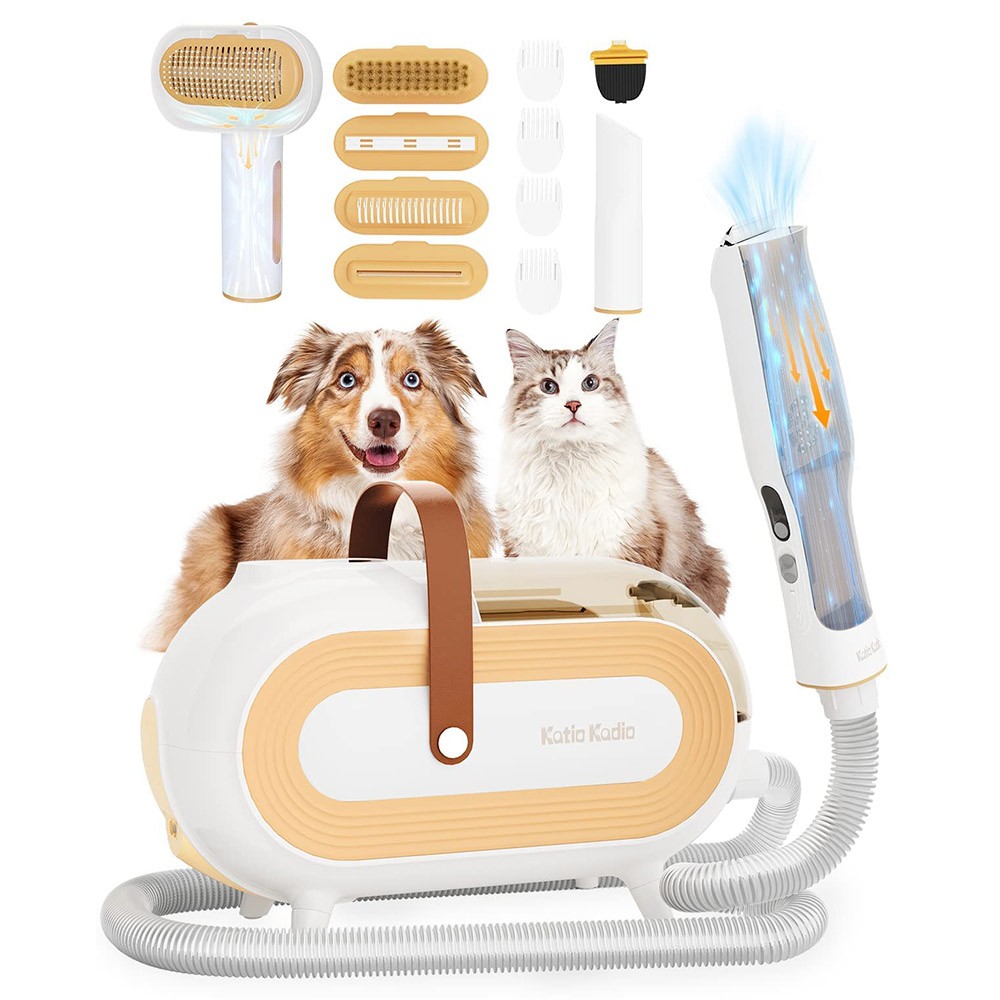 Katio Kadio M2 Pet Grooming Vacuum Kit, 10KPa Max Vacuum, 60dB Low Noise, 2L Dust Cup, for Shedding Small, Medium Dog Cat Thick Coat Hair - Yellow