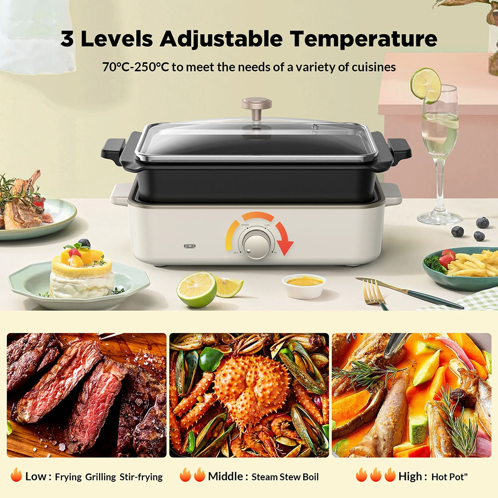 CalmDo Electric 1400W Foldaway Skillet Grill Combo
